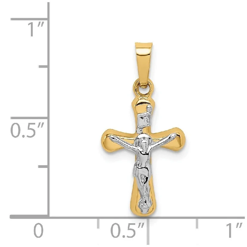 luxury gold necklace for men-Diamond2Deal 14K Yellow Gold Polished INRI Rounded Crucifix Pendant (L- 22.2 mm, W- 11 mm)