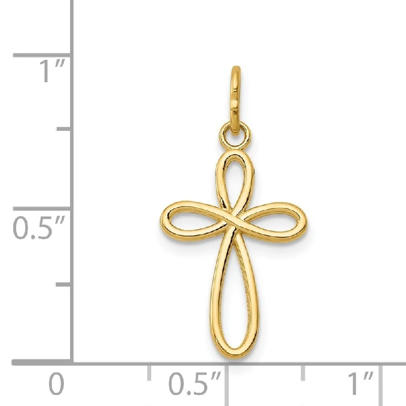 silver necklace for party wear-Diamond2Deal 14K Yellow Gold Polished Small Ribbon Cross Pendant (L- 23 mm, W- 11.5 mm)