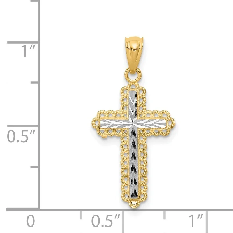 luxury chain necklace for women-Diamond2Deal 14K Yellow Gold Rhodium Plated Diamond Cut Cross Pendant (L- 21 mm, W- 13 mm)