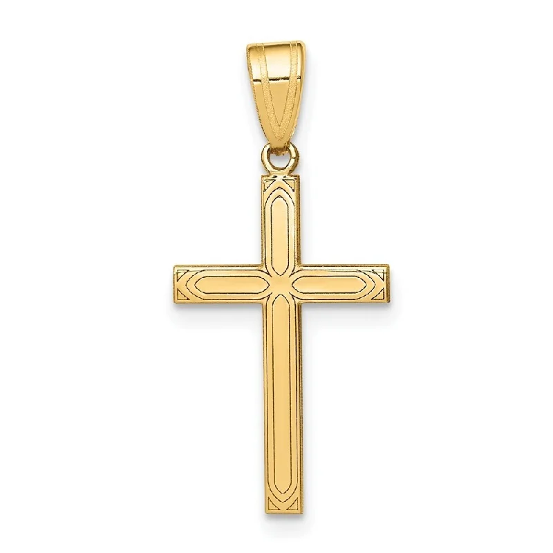 heart-shaped gold necklace-Diamond2Deal 14K Yellow Gold Solid Laser Etched Cross Pendant (W- 12 mm, L- 25 mm)