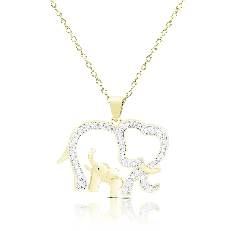 trendy geometric necklace-Finesque Gold Overlay Diamond Accent Elephant Necklace