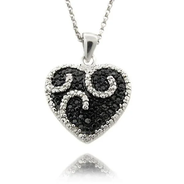 elegant silver necklace with heart charm-Finesque Sterling Silver 1/4ct TDW Black/ White Diamond Heart Necklace