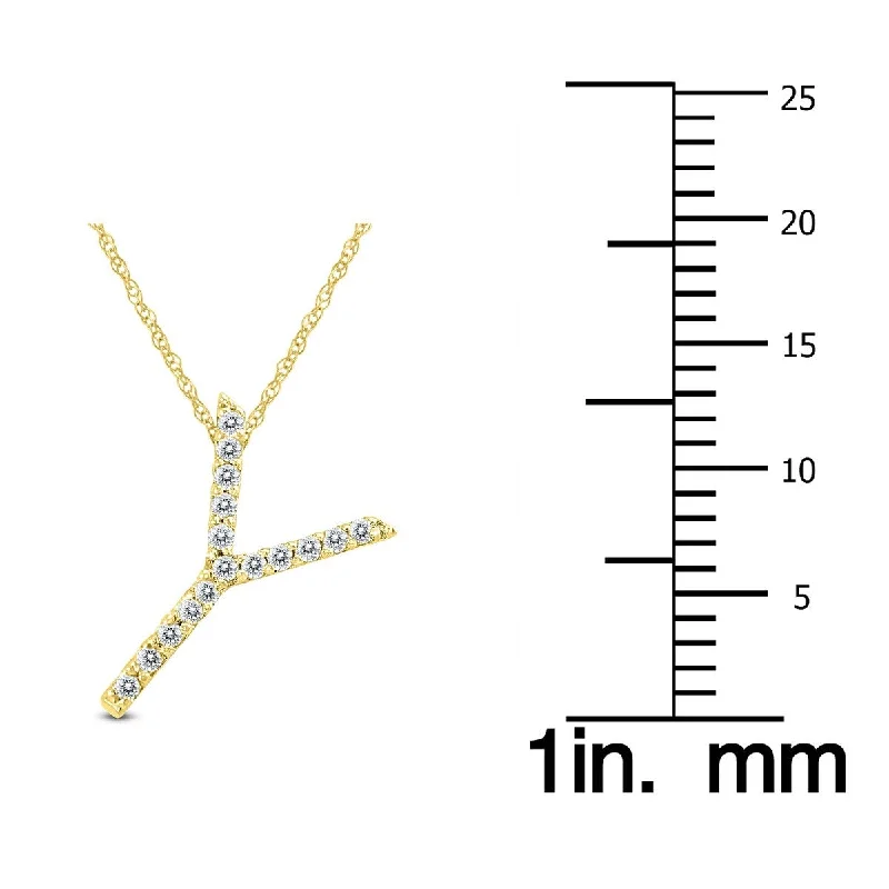 handmade crystal necklace-Marquee 1/10 Carat TW Y Initial Diamond Pendant Necklace in 10K Yellow Gold with Adjustable Chain