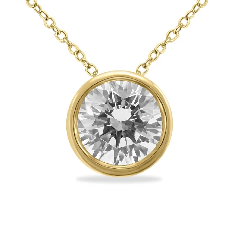 adjustable pendant necklace with initials-Marquee 1/2 Carat Diamond Bezel Pendant in 14K Yellow Gold