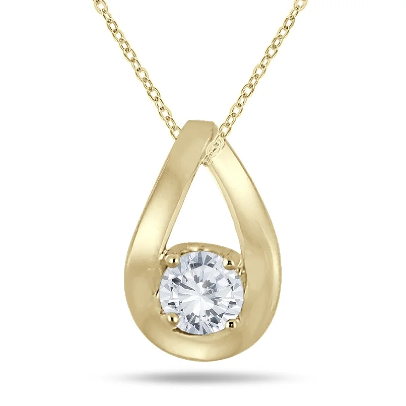 simple pendant chain necklace-Marquee 1/2 Carat Tear Drop Diamond Solitaire Pendant in 10K Yellow Gold