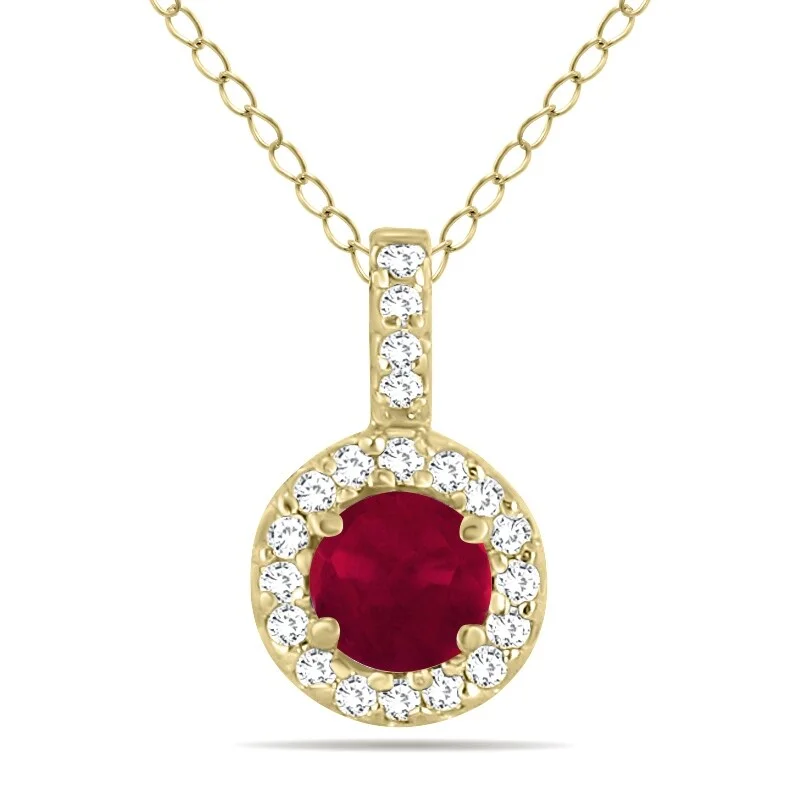 men’s diamond necklace-Marquee 1/2 Carat TW Halo Ruby And Diamond Pendant in 10K Yellow Gold