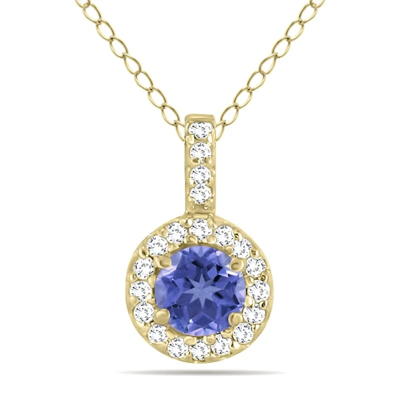 classic pearl necklace for weddings-Marquee 1/2 Carat TW Halo Tanzanite And Diamond Pendant in 10K Yellow Gold