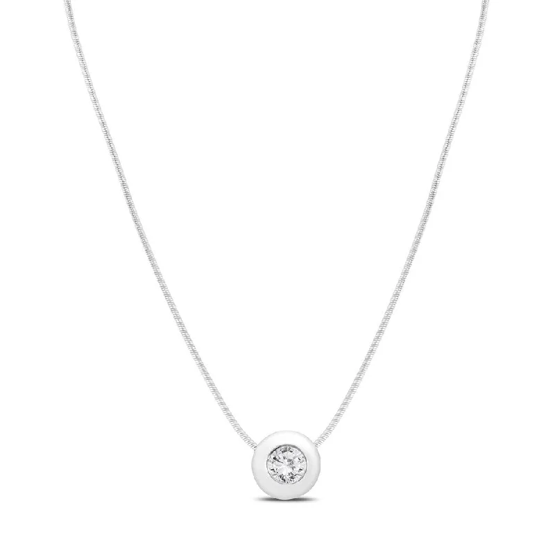 matching couple necklace set-Marquee 1/3 Carat Diamond Bezel Set Solitaire Pendant in 14K White Gold