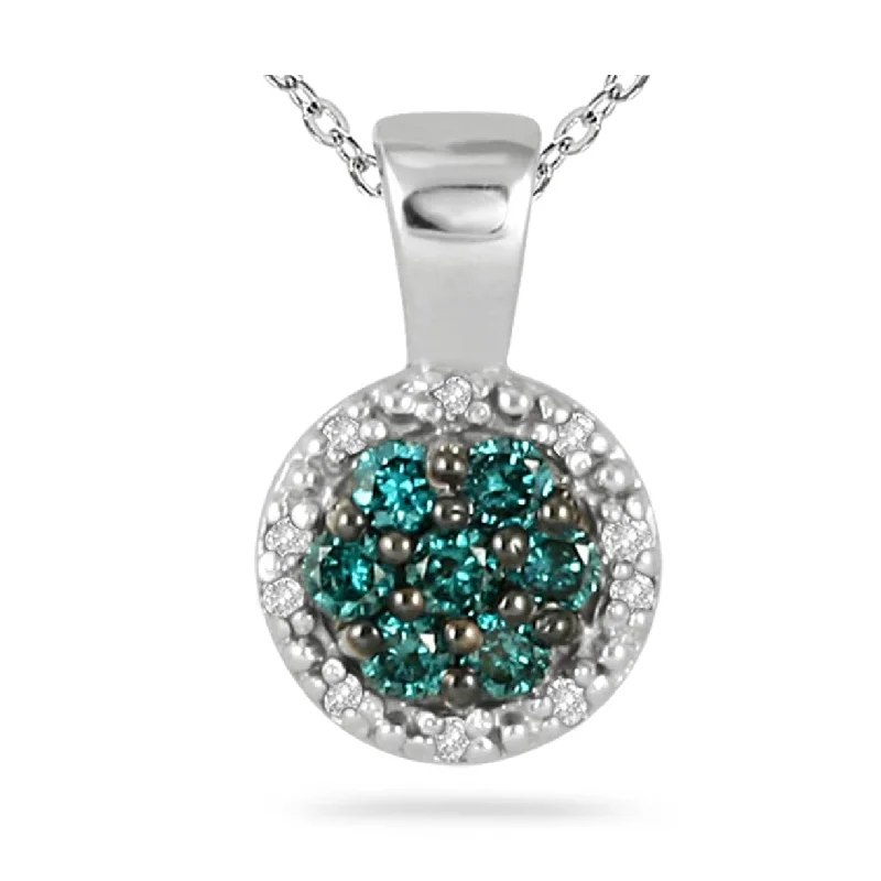 crystal pendant necklace for teens-Marquee 1/3 Carat TW Blue and White Diamond Pendant in 10K White Gold