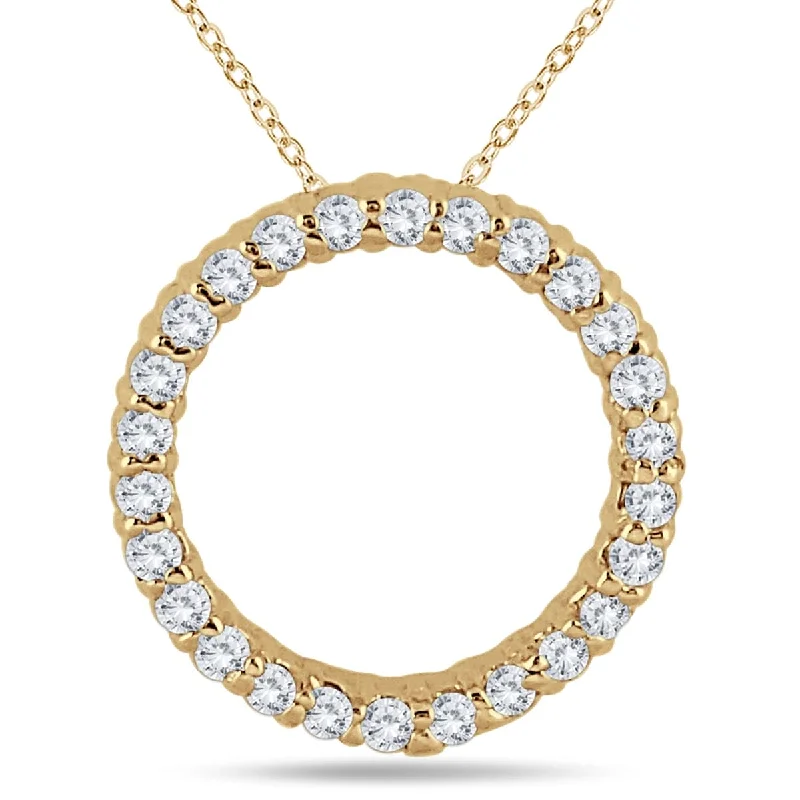 pearl necklace for wedding-Marquee 1/3 Carat TW Diamond Circle Pendant in 14K Yellow Gold