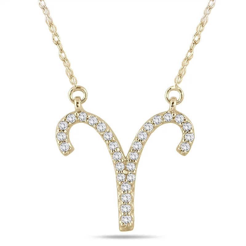 simple silver chain necklace-Marquee 1/5 Carat TW Diamond Aries Zodiac Pendant 10K Yellow Gold