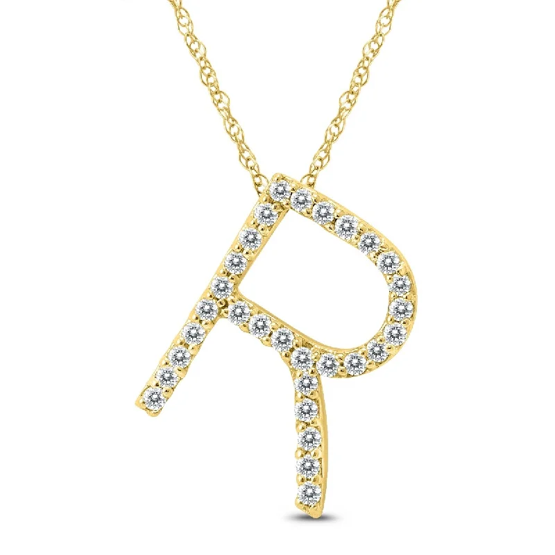 sterling silver infinity necklace-Marquee 1/5 Carat TW R Initial Diamond Pendant Necklace in 10K Yellow Gold with Adjustable Chain