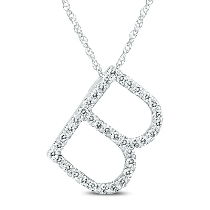 layered necklace for men-Marquee 1/6 Carat TW B Initial Diamond Pendant Necklace in 10K White Gold with Adjustable Chain