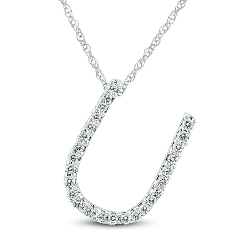 chunky gold necklace for women-Marquee 1/6 Carat TW U Initial Diamond Pendant Necklace in 10K White Gold with Adjustable Chain