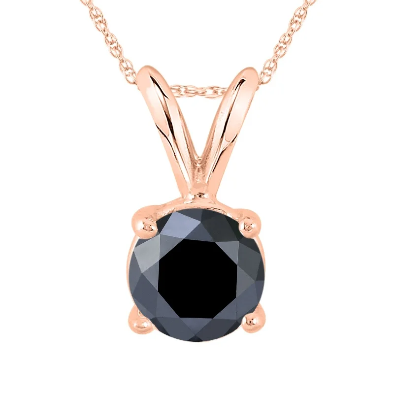 bold and chunky necklace for fashion-Marquee 1 Carat Round Black Diamond Solitaire Pendant in 14K Rose Gold