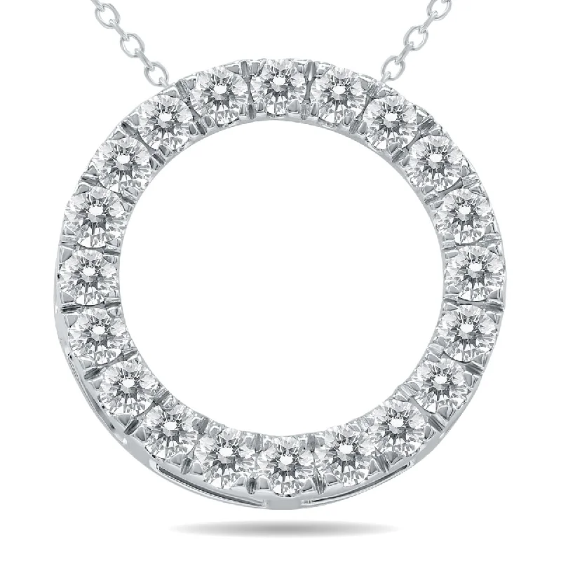 multi-layer gold chain necklace-Marquee 1 Carat TW Diamond Circle Pendant in 10K White Gold