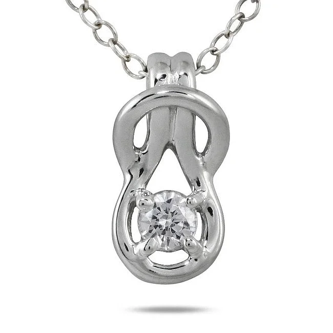 classic silver pendant necklace for her-Marquee 10k White Gold 1/6ct TDW Diamond Solitaire Knot Necklace (I-J, I1-I2)