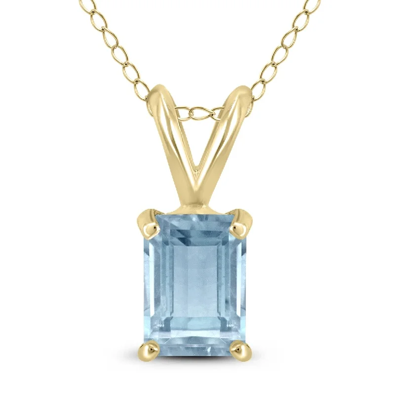 dainty long necklace for women-Marquee 14K Yellow Gold 5x3MM Emerald Shaped Aquamarine Pendant