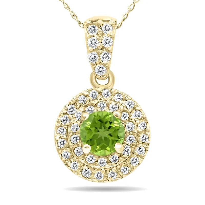 adjustable crystal necklace for gifts-Marquee 3/4 Carat TW Double Halo Peridot And Diamond Pendant in 10K Yellow Gold