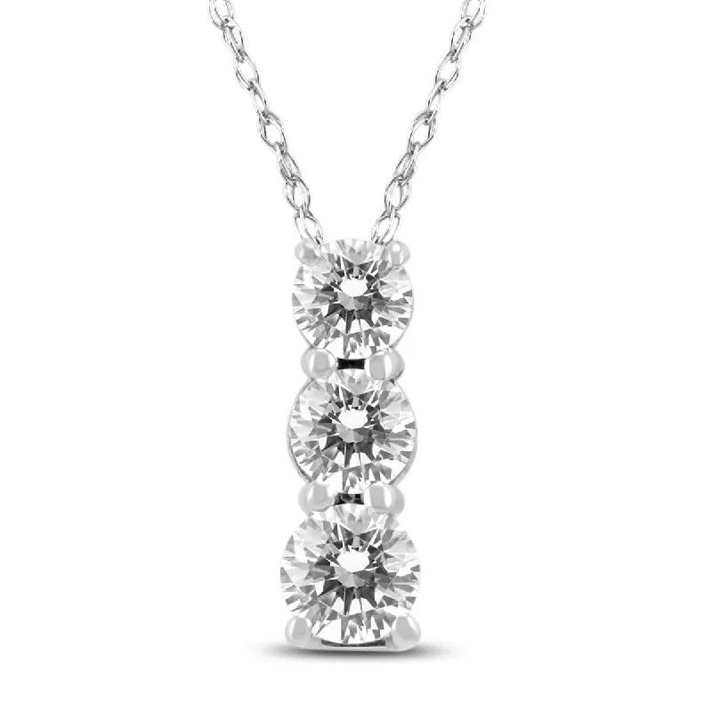 chic statement necklace for party-Marquee Certified 1/2 Carat TW Three Stone Diamond Pendant in 14K White Gold