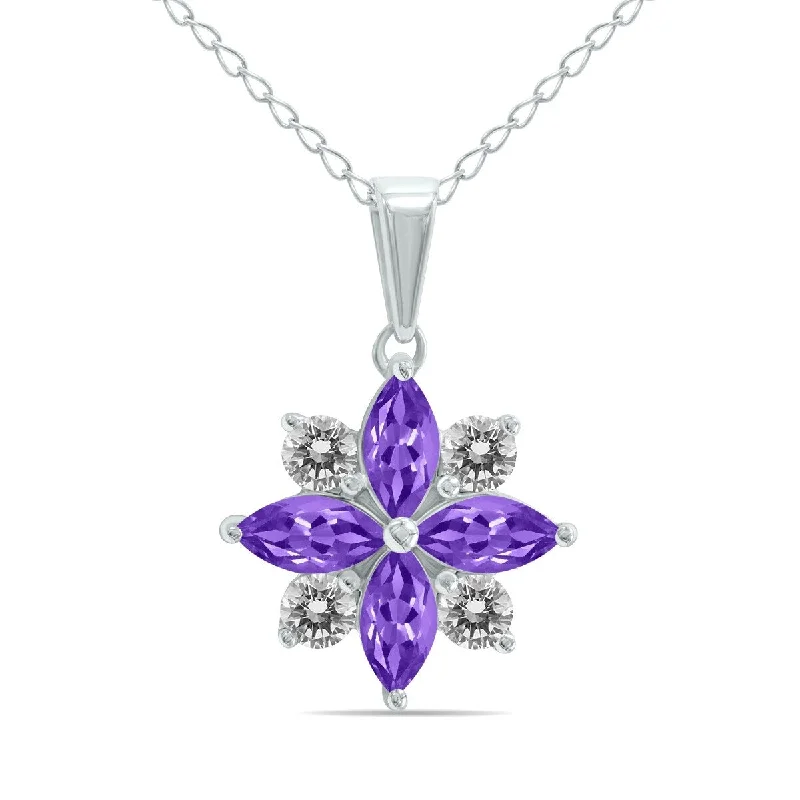 monogrammed necklace for gifts-Marquee Jewels 3/4 Carat TW Amethyst and Diamond Flower Pendant in 10K White Gold