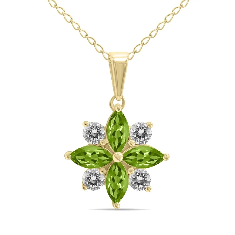 fashion necklace for casual wear-Marquee Jewels 3/4 Carat TW Peridot and Diamond Flower Pendant in 10K Yellow Gold