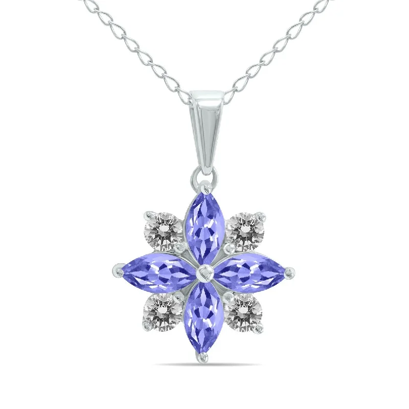 silver pendant for daily wear-Marquee Jewels 3/4 Carat TW Tanzanite and Diamond Flower Pendant in 10K White Gold