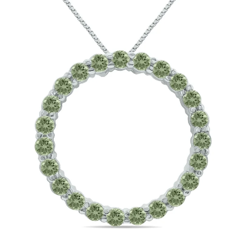 adjustable necklace for kids-Marquee Jewels Green Amethyst Circle Pendant in .925 Sterling Silver