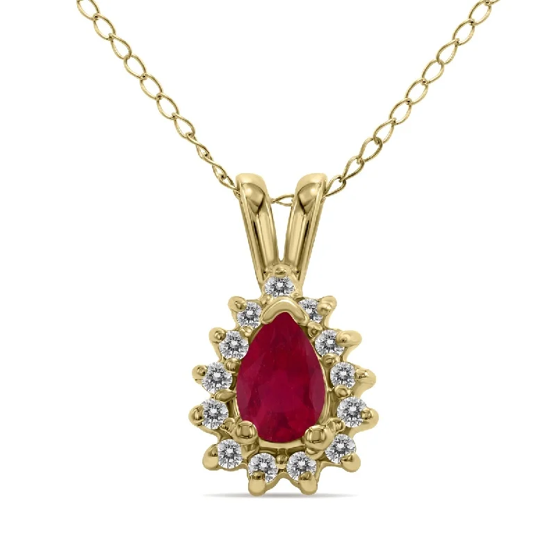 trendy nameplate necklace for girls-Marquee Jewels Ruby and Diamond Tear Drop Pendant in 14K Yellow Gold