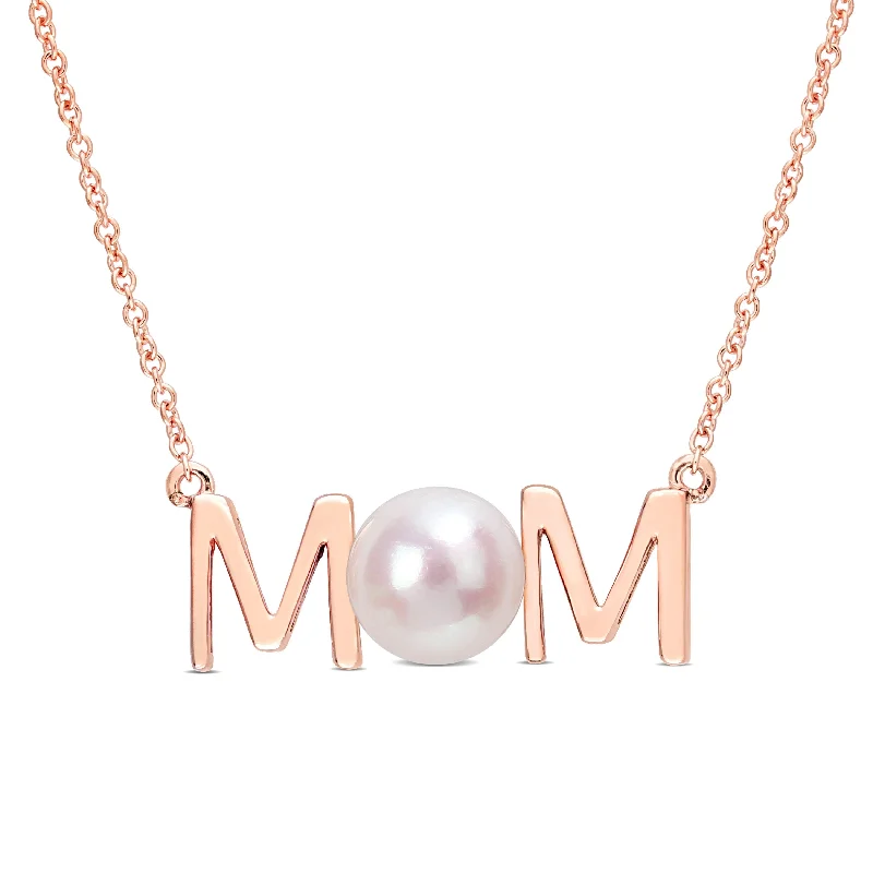 silver necklace with emerald pendant-Miadora 7-7.5mm Cultured Freshwater Pearl "MOM" 10k Rose Gold