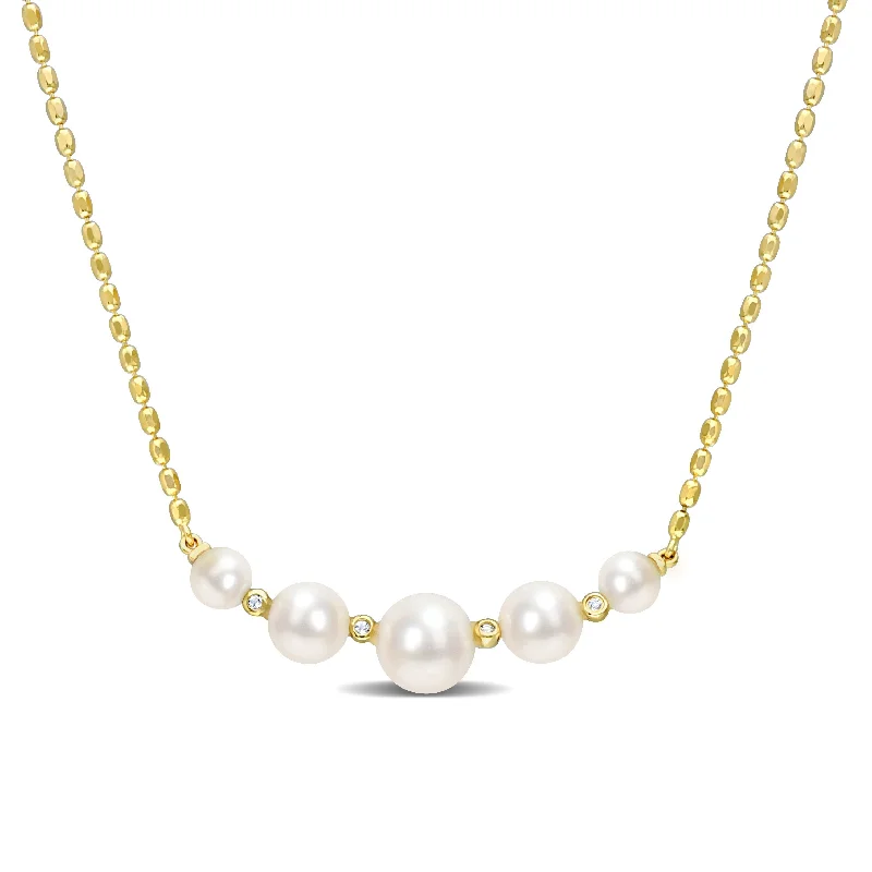 boho chic necklace for summer-Miadora Cultured Freshwater Pearl and White Topaz Yellow Silver