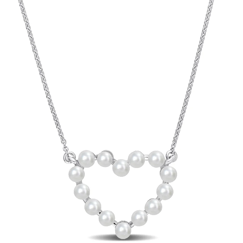 elegant long chain necklace-Miadora Cultured Freshwater Pearl Heart Pendant with Chain in 14k White Gold17 in. - 12.3 mm x 16 mm