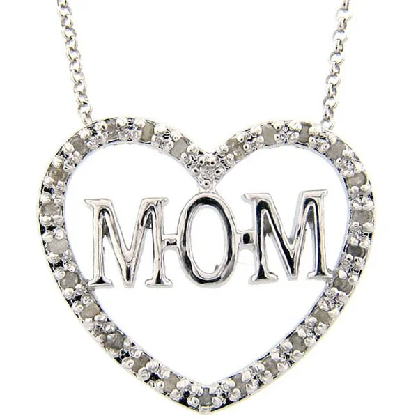 celestial necklace for astrology lovers-Sterling Silver 1/4ct TDW Diamond 'MOM' Heart Necklace (J-K, I3)