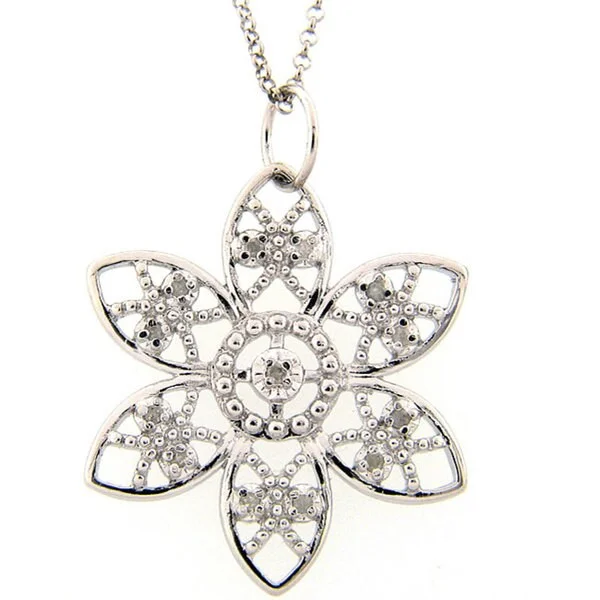 custom gemstone necklace-Sterling Silver 1/8ct TDW Diamond Flower Necklace