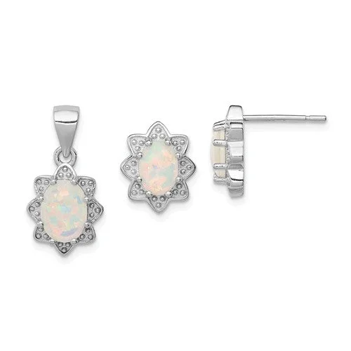 celestial crystal pendant necklace for astrology-Sterling Silver Created Opal Pendant & Earring Set