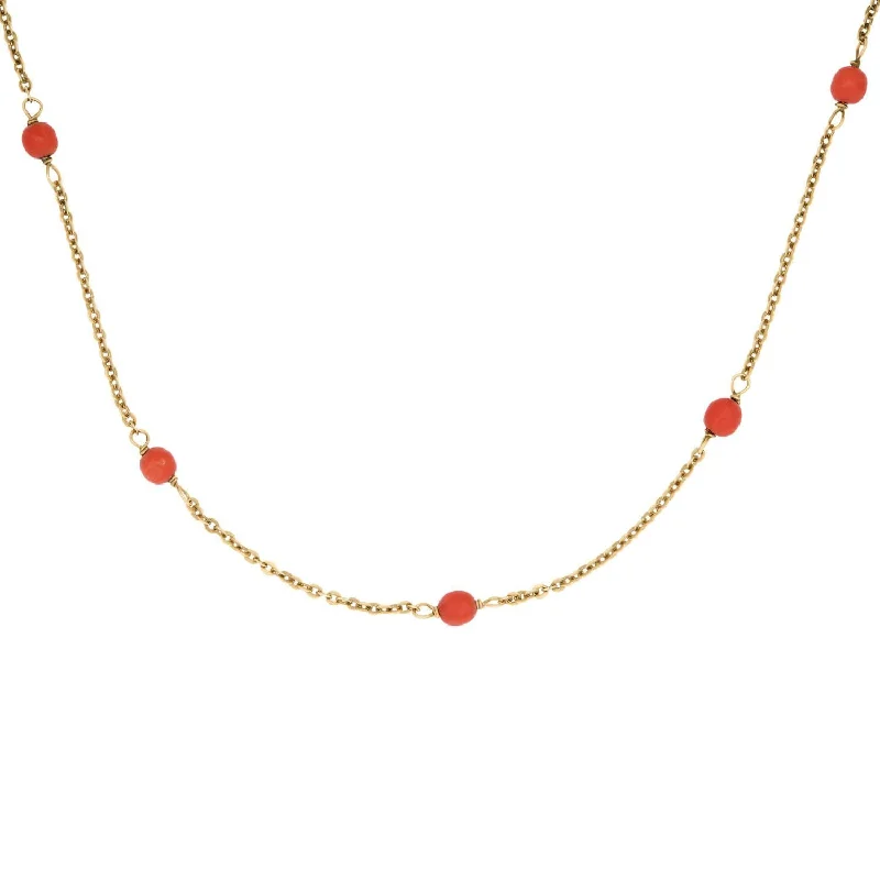 adjustable chain necklace for layering-Art Deco 14k Coral Bead Necklace