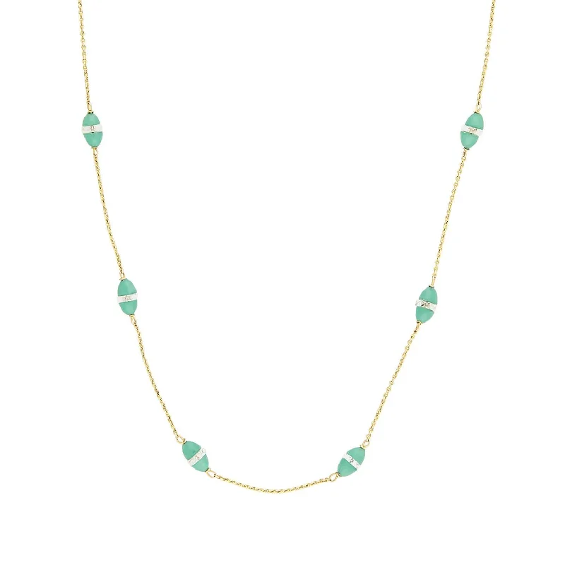 chic and modern necklace design-Art Deco 9k Chrysoprase and Rock Quartz Crystal Necklace