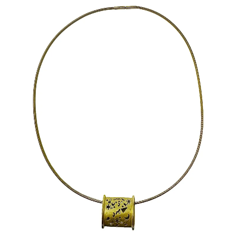 dainty silver necklace with pendant-Barbara Heinrich Studio 18K Gold Wire Choker with 18K Gold Slider with Diamonds