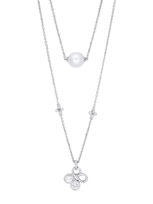 multi-layered silver necklace-Be Boodles Double Layer White Gold Pearl Necklace