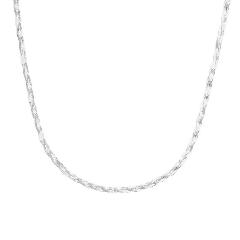 dainty gold necklace with crystal charm-Braided Herringbone Necklace | Silver