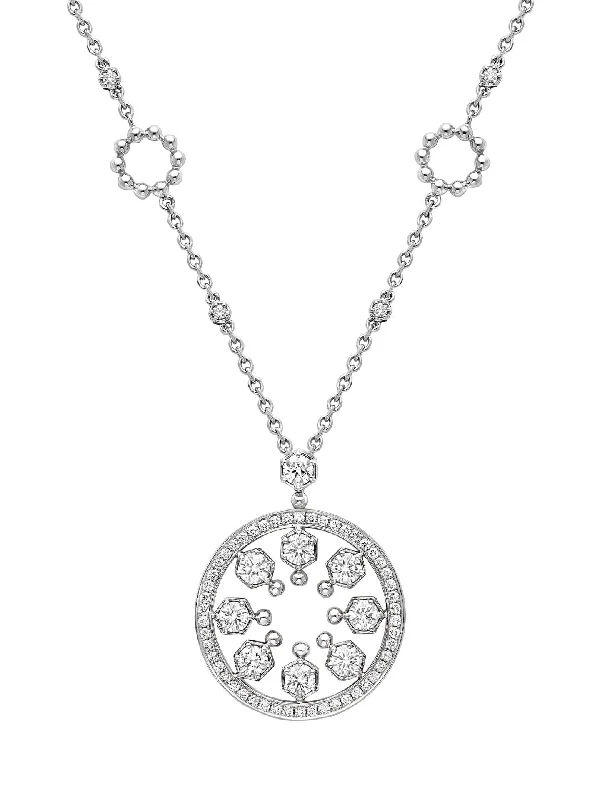 engraved necklace for couples-Circus Large White Gold Diamond Pendant