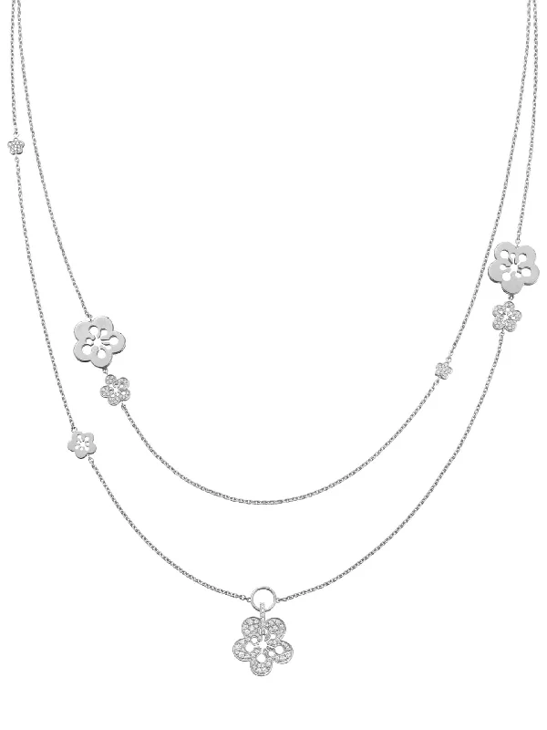 customized birthstone necklace-Blossom Classic Long White Gold Necklace