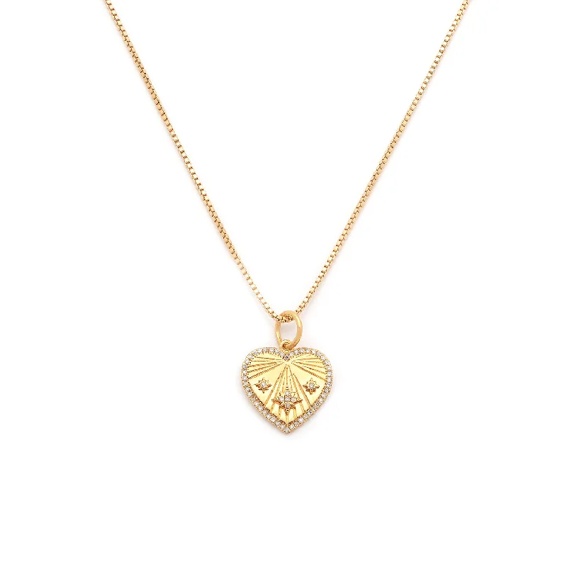 infinity pendant necklace for couples-Heart-Ray Necklace | Gold & CZ