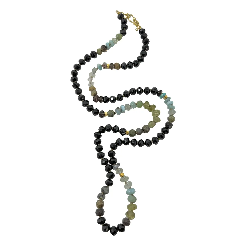 large gemstone pendant for layering-Lena Skadegard Black Spinel, Green Garnet, Turquoise.  Necklace