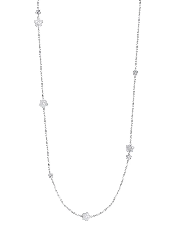 chunky silver chain necklace-Blossom Long White Gold Charm Necklace