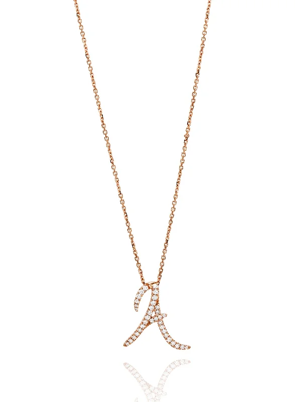 minimalist gold necklace-Love Letter Diamond Rose Gold Pendant