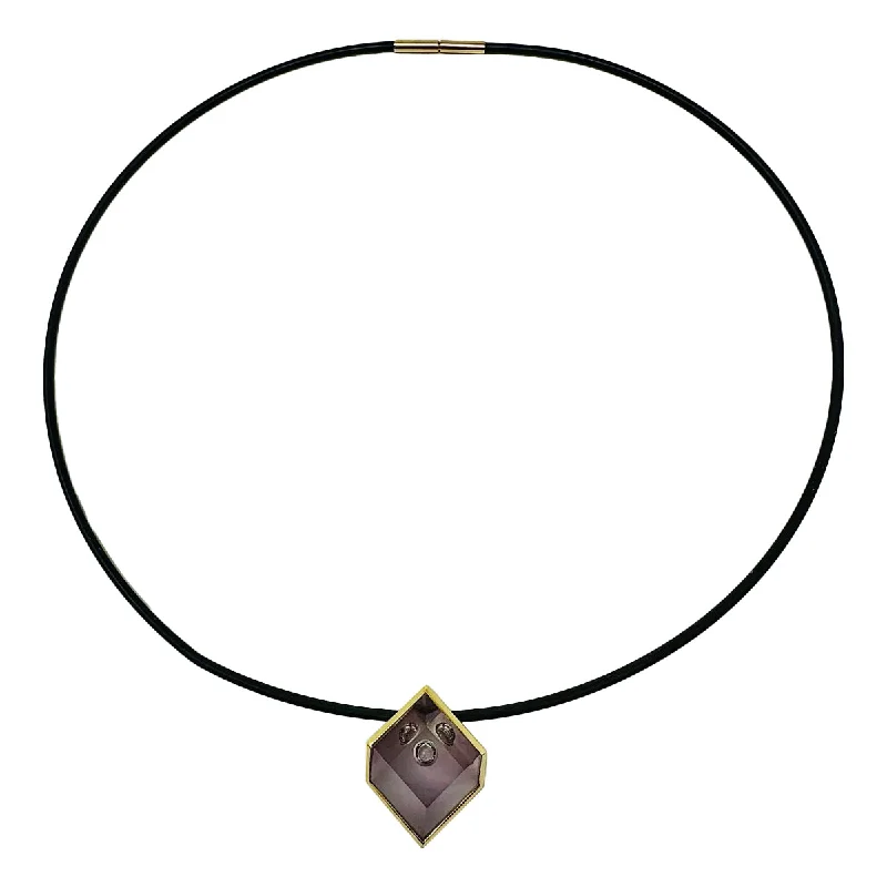 luxury silver necklace for evening wear-Munsteiner Rubber Wire Necklace with 18K Gold Pendant with Amethyst