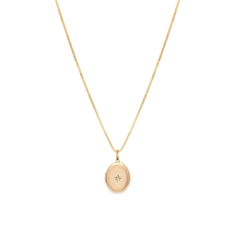 simple bar pendant necklace-Oval Spark Locket | Diamond