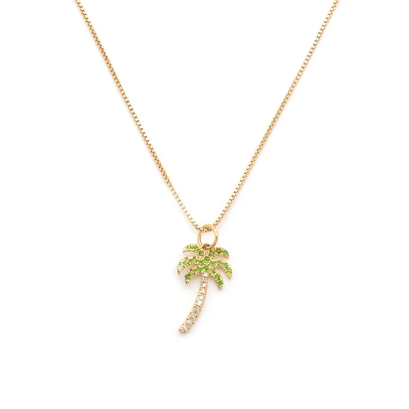 vintage pendant for evening wear-Palm Tree Necklace  | Gold & CZ