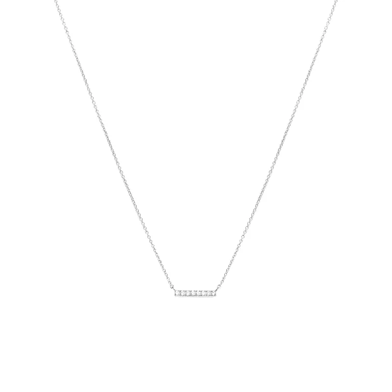 trendy gold pendant necklace with charm-Pave Bar Necklace | Silver